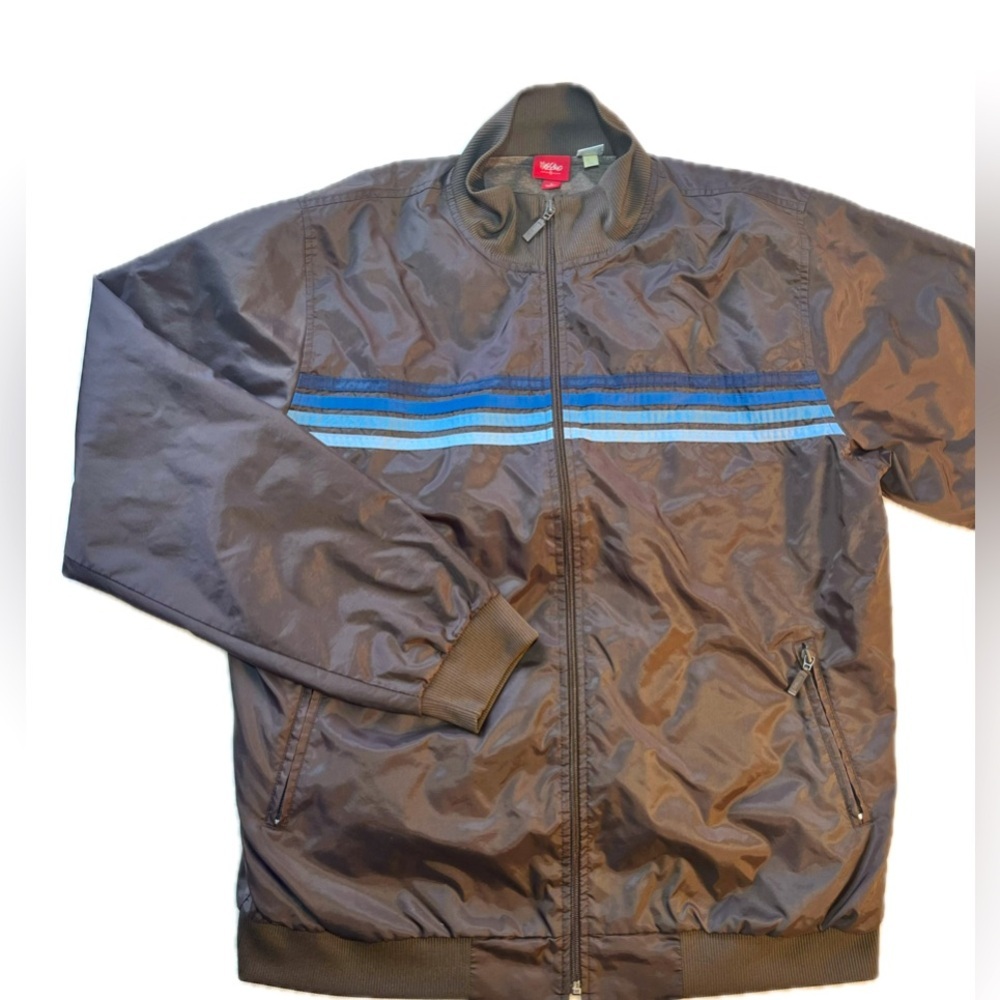 MOSSIMO Windbreaker Track Sports Jacket Y2K Men’s Size L Brown Striped Vintage